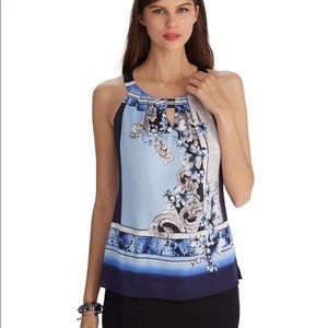 WHBM Sleeveless printed keyhole top